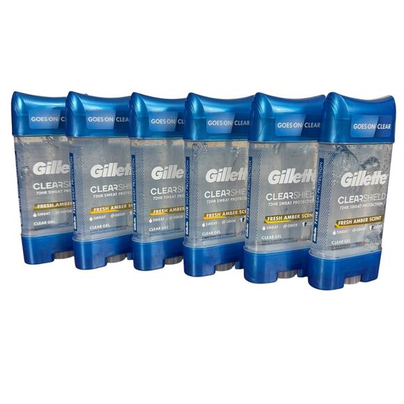 6X Gillette FRESH AMBER Scent Mens Clear GEL Antiperspirant Deodorant 3.8 oz New - Picture 1 of 5